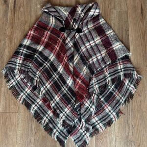 Plaid Hooded Poncho with Toggle Closure